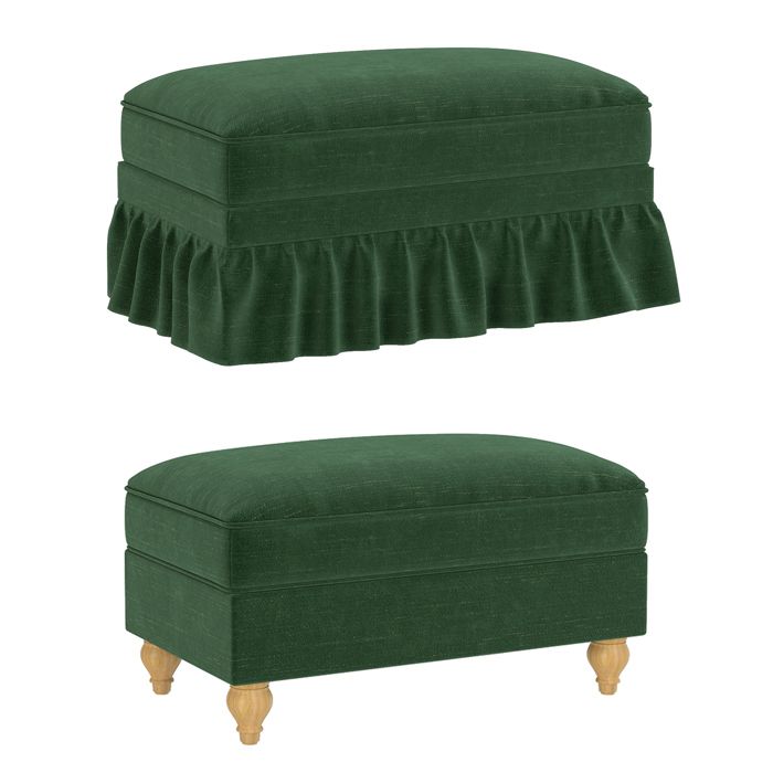 Pouf Ottoman Upholstéré avec Jupe VolantéePieds en Bois Massif-Salon&Chambre-90x56x49cm-Vert