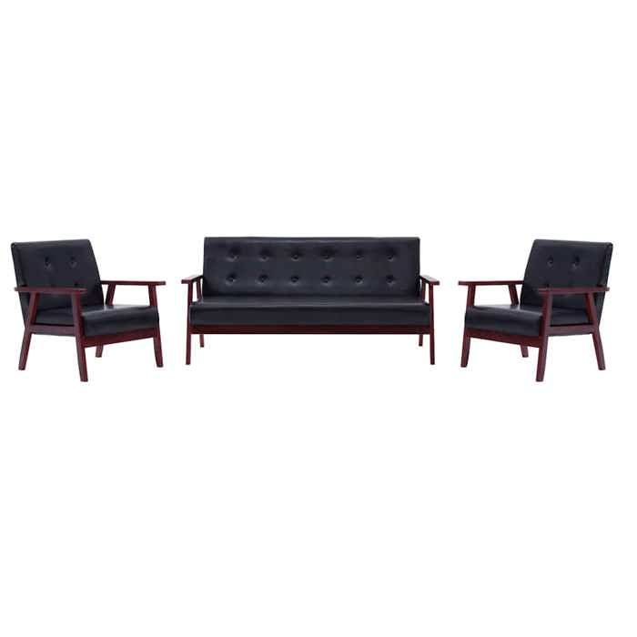 Ensemble de canapés en similicuir - vidaXL - 3 pièces - Noir - Fauteuil: 645x67x735 cm