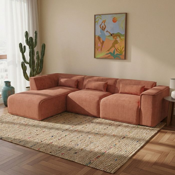 Canapé dangle gauche fixe NUNA 5/6 places tissu taupe - Terracotta
