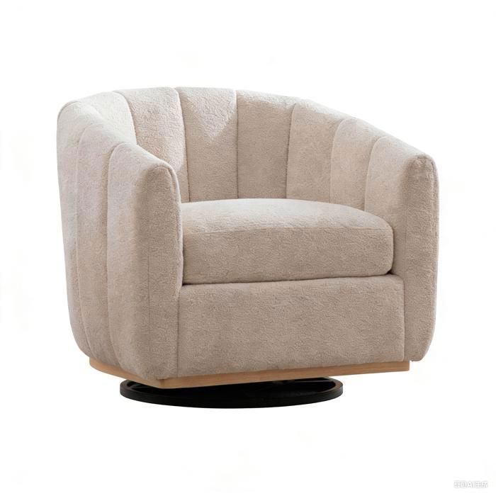 Fauteuil Pivotant Coquille en Chenille Rayé Beige - Fauteuil TV avec Coussin épaissi et Siège plus profond - en Bois Stable - Chic