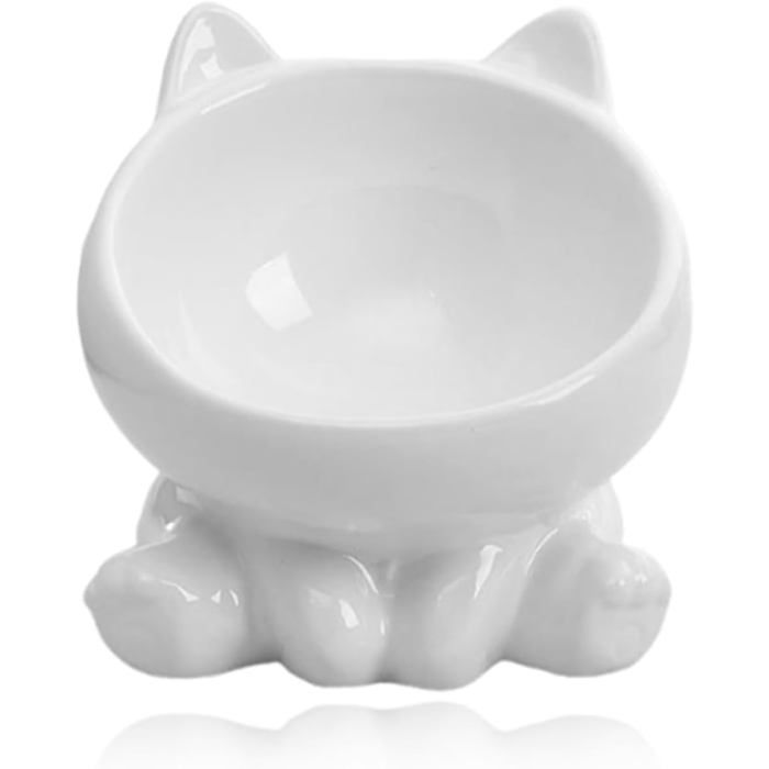 Gamelle Chat Ceramique Gamelle Surélevée pour Chat Base Antidérapante Conception Inclinable À 15°(Blanc)