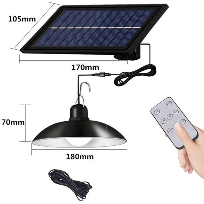 Lustre solaire avec télécommande - Virex® - Étanche IP65 - 1 tête - Câble 3 m - Lumière blanche - 400 lm