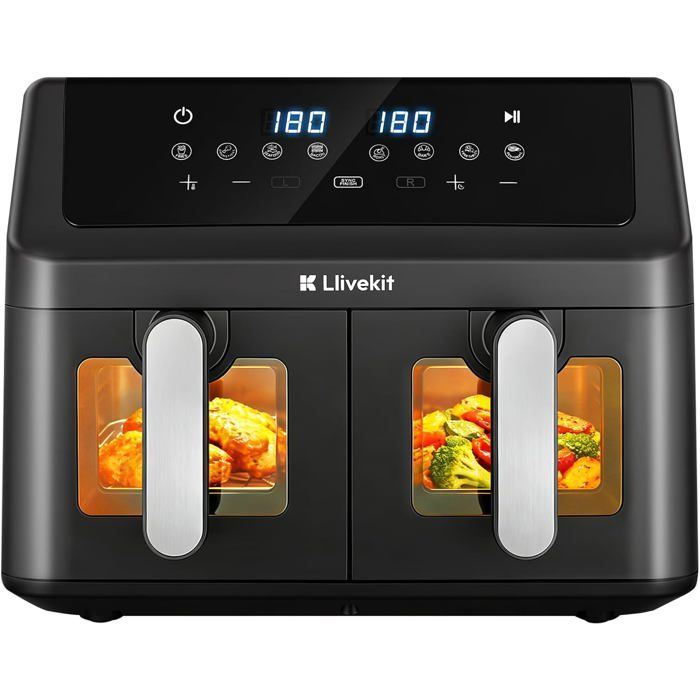 9L Air Fryer XXL avec 4D Circulation d’Air95% Sans HuileFriteuse à Air8 ProgrammesSync Finish 70% Économie d’ÉnergieNoir