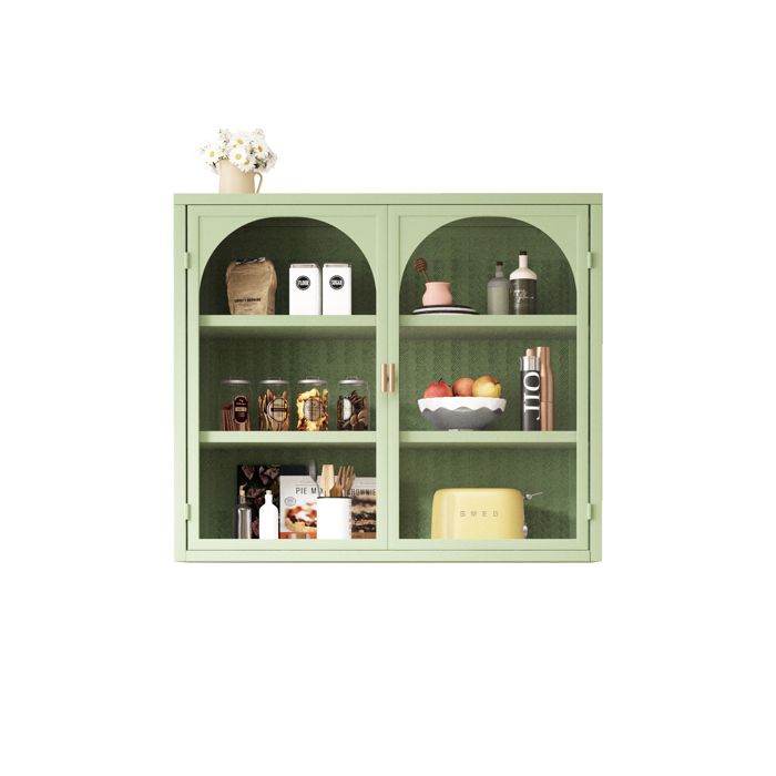 LPOSPI Armoire murale - armoire murale en verre avec 2 portes pour salon et salle de bain - métal vert 70×23×60 cm
