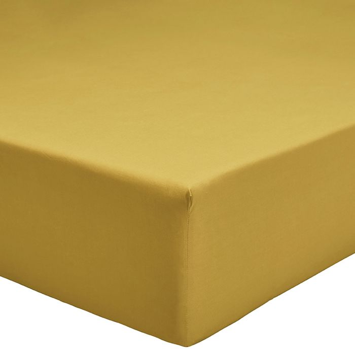 Drap housse uni en percale de coton bio bonnet de 35cm LES ESSENTIELS - A demain - 140 x 200 cm - Jaune Ocre