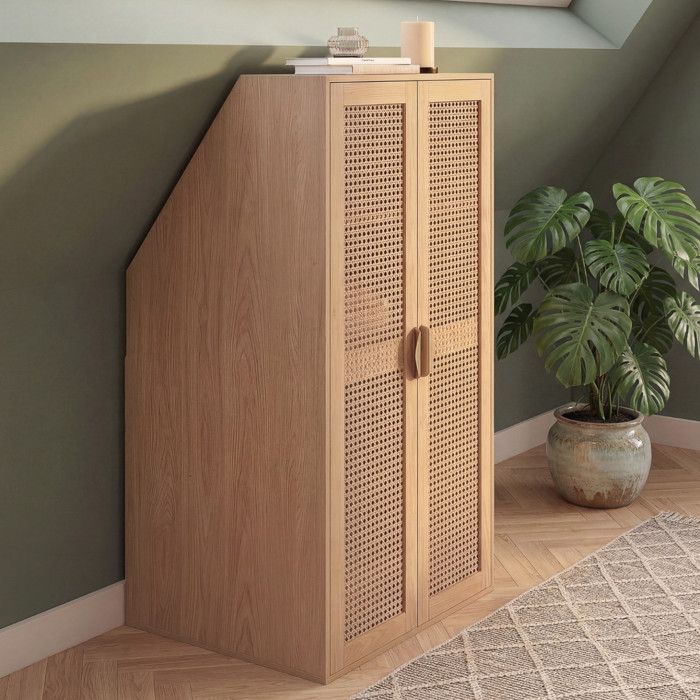 Armoire sous pente 2 portes EDHEN bois et cannage Armoire sous pente 2 portes EDHEN bois et cannage