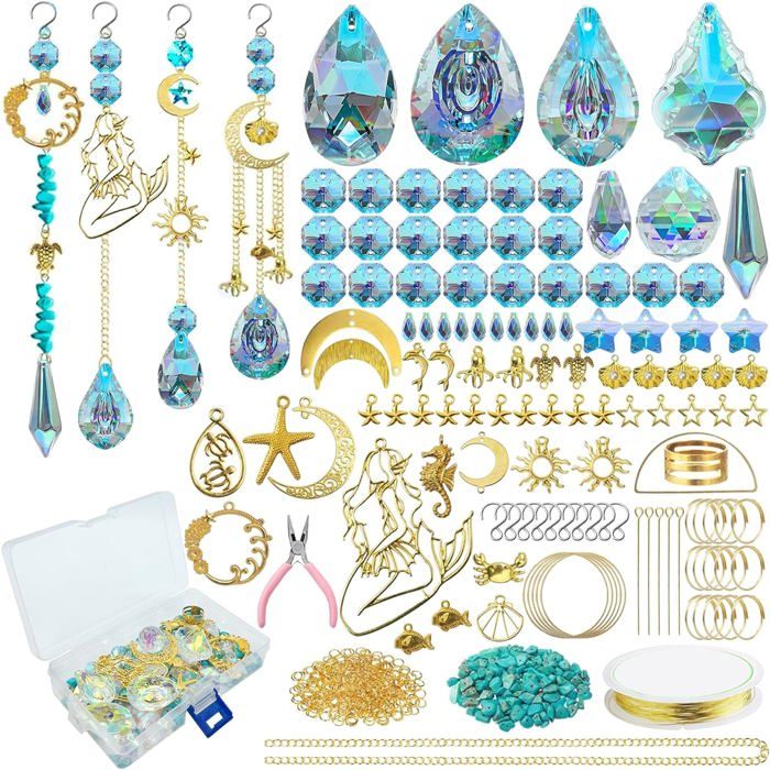 425 Pièces Kit Attrape-Soleil DIY Pendentifs Cristal Suncatchers Attrape-Lumière à Suspendre pour décoration fenêtre - 425pc/Gold