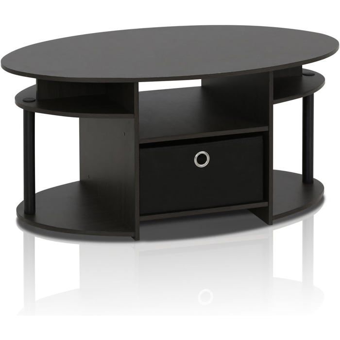 Table basse Furinno - 15079 - Table Basse Ovale avec Poubelle Bois Noyer Set de 1 Dense Noix Set of 1