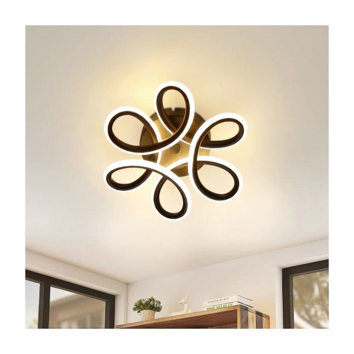 Plafonnier LED noir petit applique dentrée 30W lampe de cuisine moderne blanc chaud 3000K design géométrique