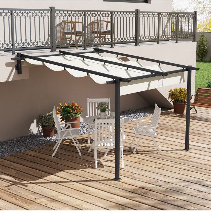 Pergola adossée 3 x 3 m à toit rétractable structure métallique antirouille crème pour terrasse et jardin