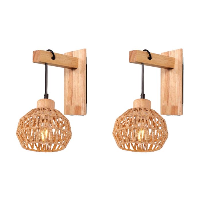 ElektraH 2x Applique Murale VIntage en Cage Lampe Murale Industriel en Rotin et Bois E27 Luminaire Murale Réglable pour Cusine Salon