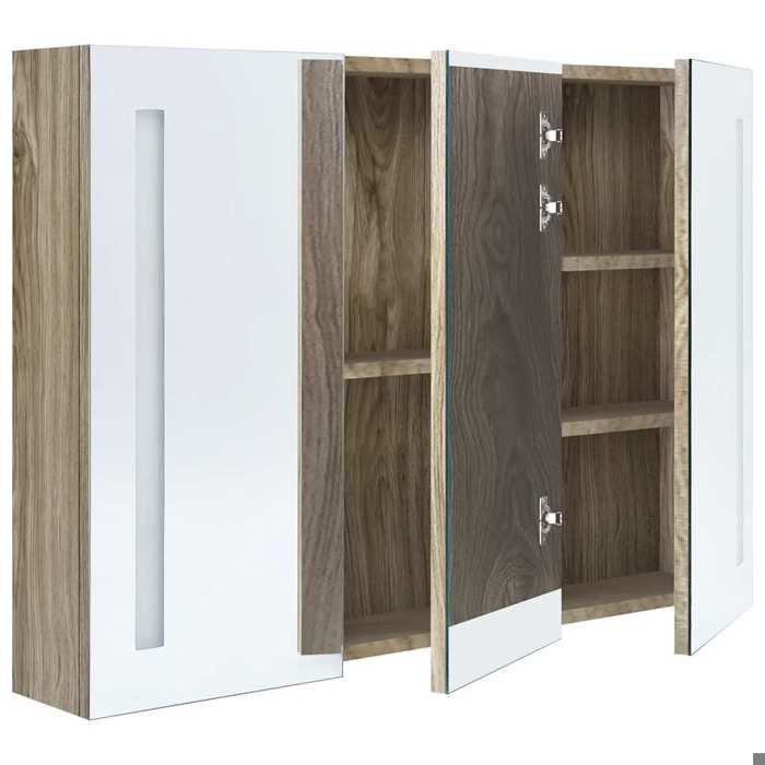 Armoire de salle de bain à miroir LED 89x14x62 cm Chêne_2 ans garantie_23023