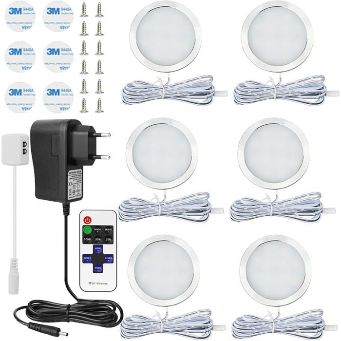 Écirage LED Cuisine Sous Meuble 6 Pièces Lampe de Pcard Bnc Chaud 3000K 4000K 6000K Écirage de Vitrine pour Cui ECLAIRAGE DE MEUBLE