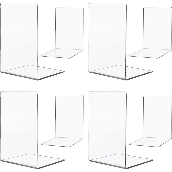 Serre-Livres - Acrylique Transparent - 12 5 x 12 5 x 18 cm - Pour Bureau Salon Étude École Bibliothèque - Lot de 8