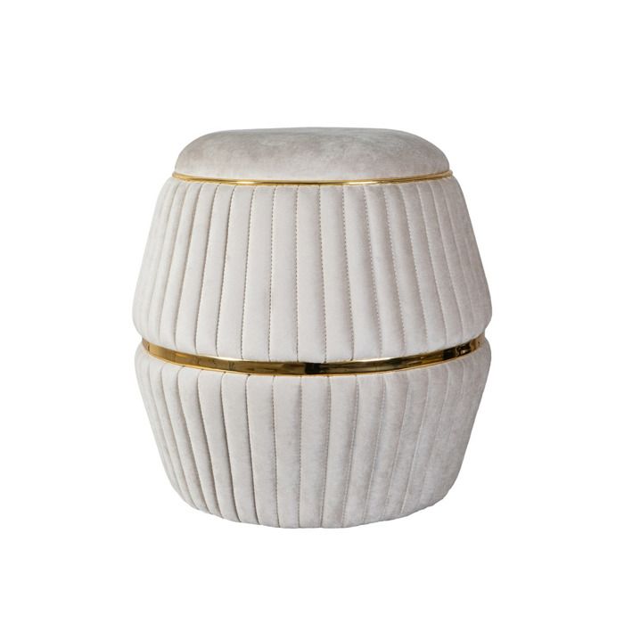 Pouf Doric 200 en Velours Mélange Coton Taupe et Or - Réf. VK8681847470021