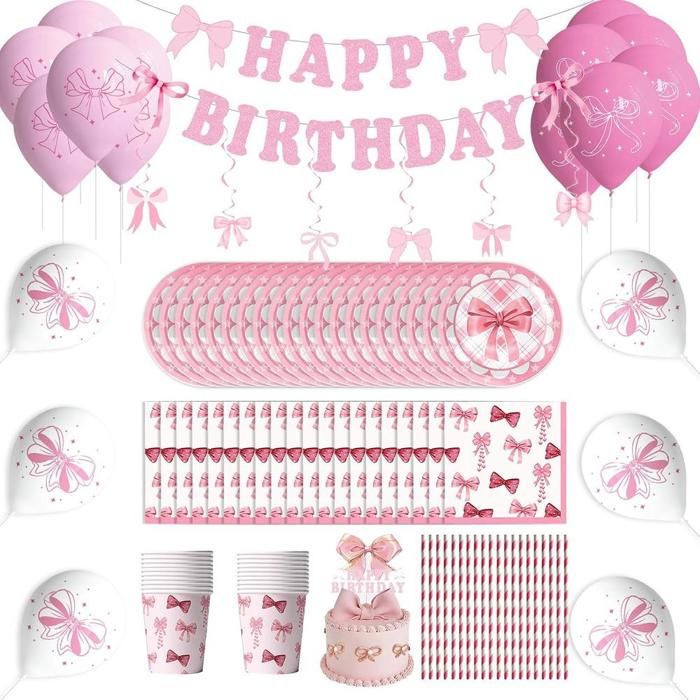 Décoration de vaisselle pour une fête danniversaire avec nœud rose