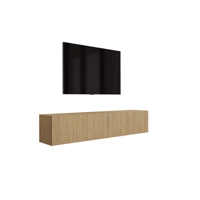 Meuble TV - 3XE LIVING - 170 x 32 x 33 6 cm - Chêne huilé - Suspendu - 2 portes