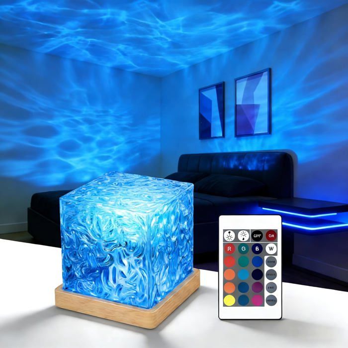 Projecteur Ciel Étoilé 16 Couleurs Cube Cristal Lampe Lumiere Ambiance avec Télécommande Veilleuse Enfant Projecteur Aurore Boréale