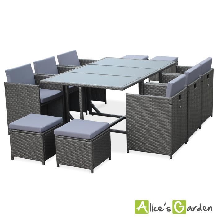 Salon De Jardin Cubo Gris Table En Resine Tressee 6 A 10 Places
