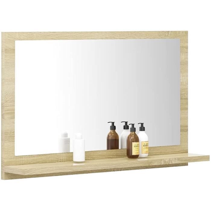 Miroir de Salle de Bain - Sonoma Chêne - Mural avec Tablette - 60x10 5x37 cm