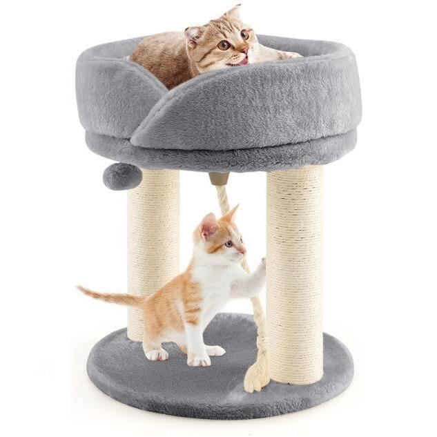 Meilleurs prix pour GYMAX Arbre à Chat en Hauteur 53CM avec 2 Griffoirs, Boule Suspendue, Plaque de Base Renforcée pour Maison et Animalerie, Gris