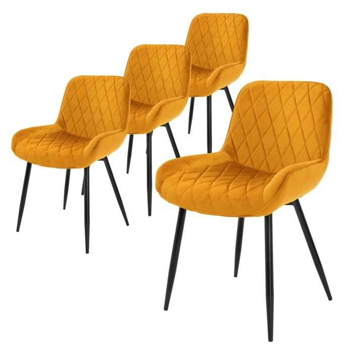 ML-Design Lot 4x Chaises de Salle à Manger Ocre Style Moderne/Retro Dossier et Accoudoirs Rembourrée Aspect Velours Pieds en ML-Design Lot 4x Chaises de Salle à Manger Ocre Style Moderne/Retro Dossier et Accoudoirs Rembourrée Aspect Velours Pieds en