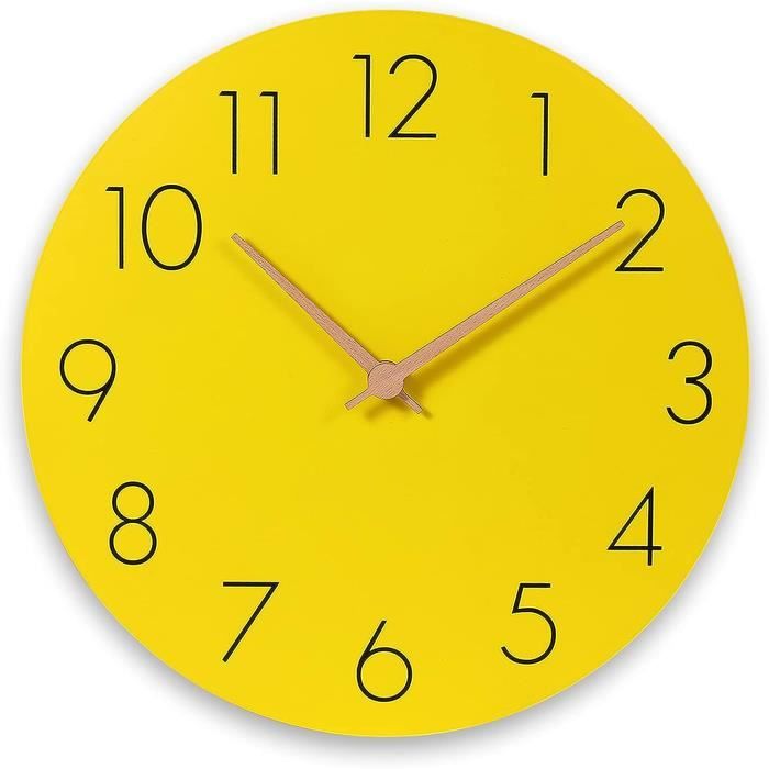 Horloge Murale Plumeet 25cm Bois Noyer - Mouvement Quartz Silencieux - Sans Cadre, Marron