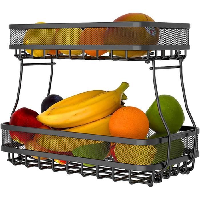 Corbeille à Fruits 2 Étages GOLDFOX - Métal Et Bois, Amovible, Ventilée
