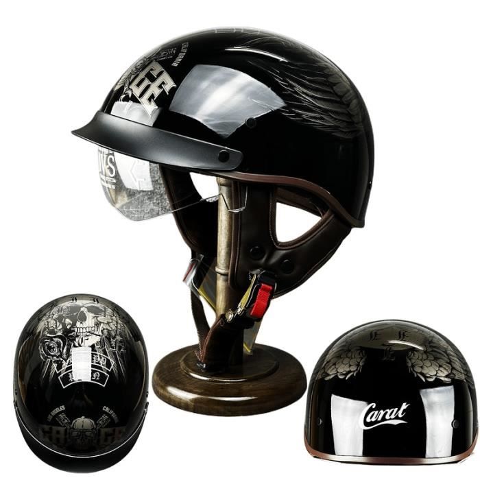 Casque Moto Demi-jet Rétro Avec Lunettes - Taille 54-60 Cm, écharpe Amovible, Pour Homme Et Femme