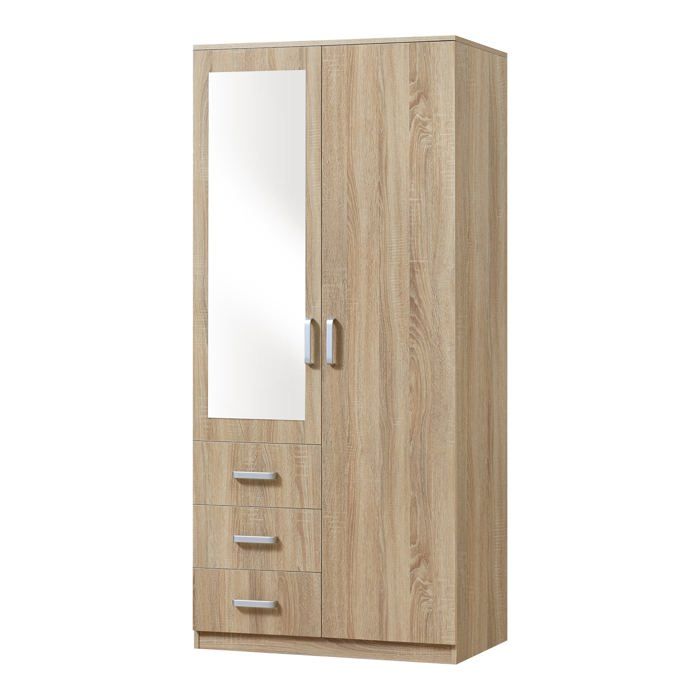 Armoire de chambre garde-robe moderne meuble de rangement intemporel 3 tiroirs + miroir MDF 176 Armoire de chambre garde-robe moderne meuble de rangement intemporel 3 tiroirs + miroir MDF 176