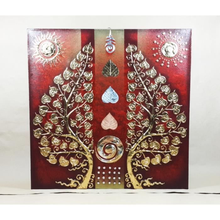 Tableau Arbre De Vie Noir Rouge Et Or Argent 60x60 Tb036 Achat Vente Tableau Toile Cdiscount