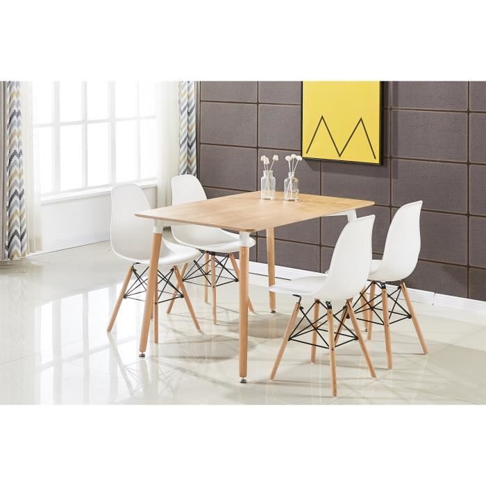 Table De Salle A Manger Moderne Brun Et 4 Chaises Blanches Design