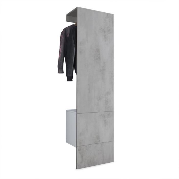 Vladon Vestiaire Garderobe Carlton Set 5 Corps en Blanc mat - Panneau portemanteau en Aspect Béton Oxyde