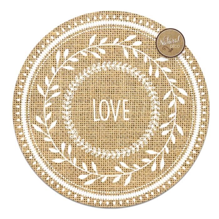 Set de table rond en toile de jute LOVE - Cdiscount Maison