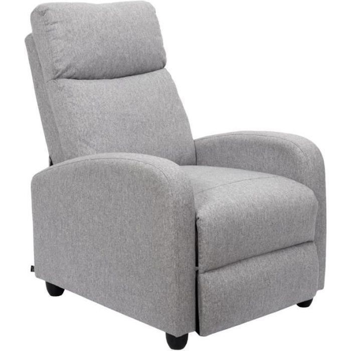fauteuil de relaxation - home deco factory - dream - inclinable - tissu gris - bois - l 67 x p 98 x h 97 cm