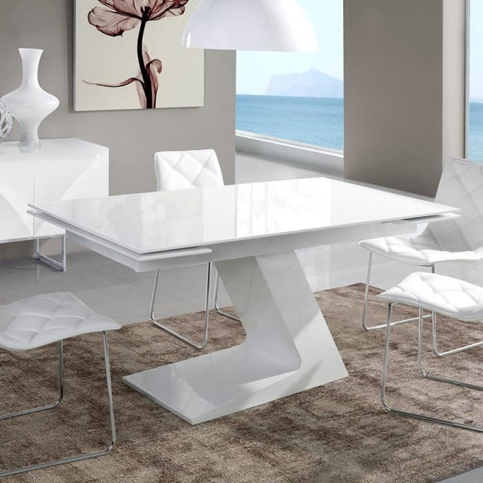 Table Extensible Design Blanc Laque Manama Blanc L 160 X P 90 X H