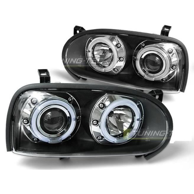 Paire de feux phares VW Golf 3 91-97 angel eyes noir-27361910