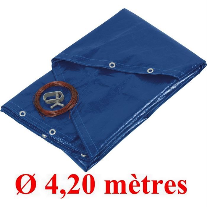 Bâche couverture pour piscine ronde - Ø 4,20 m - Bleu - 140 gr/m² - Anti-UV