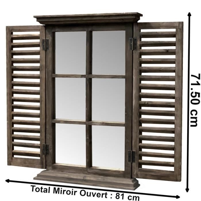 miroir fenetre volet en bois 71 50 cm x 47 cm 14430 miroir cdiscount maison