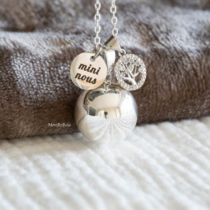 Collier Bola Grossesse CELESTIA - Arbre De Vie & Ailes D'Ange, Argent Plaqué, Chaînes Ajustables 76/114 Cm | Cadeau Naissance