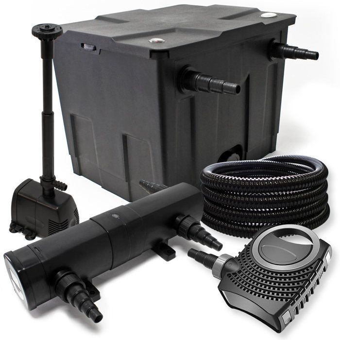 Wiltec Kit complet: CBF-350 Filtre de bassin jusquà 12000 L NEO10000 pompe de filtration 10000l/h 80W CUV-236 lampe uv 36W 25m T