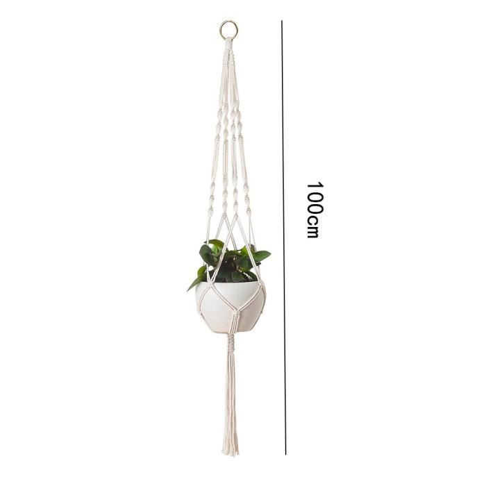 Support Suspension Plantes Macramé - 4 Filets Corde Coton, Crochets Inclus, Déco Intérieur/extérieur