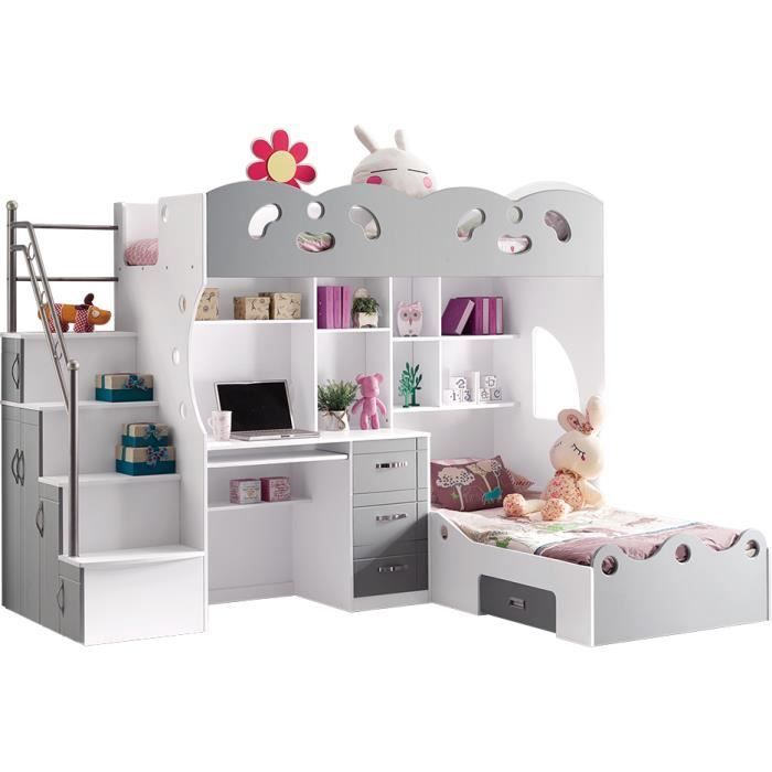 Lit Combine A 2 Couchages Gris Et Blanc Achat Vente Lit Combine Lit Combine A 2 Couchages G Cdiscount