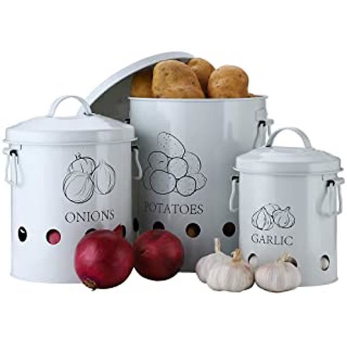 homefavor boite de conserve pommes de terre paniers ail pot a oignon en metal corbeille de fruits legumes cuisine ensemble de 3 cdiscount maison