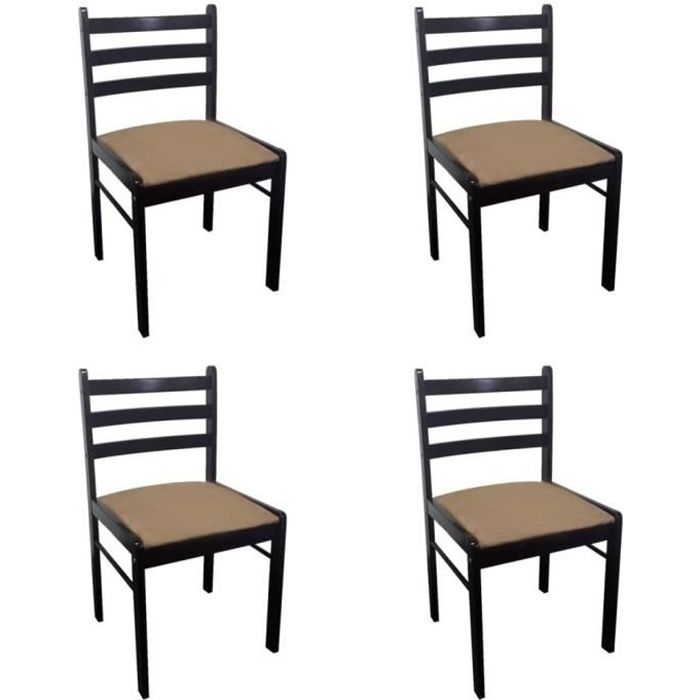 Mode 2882 Lot de 4 Chaises de cuisine - Chaises de salle à manger Décor - Marron Hévéa solide et velours