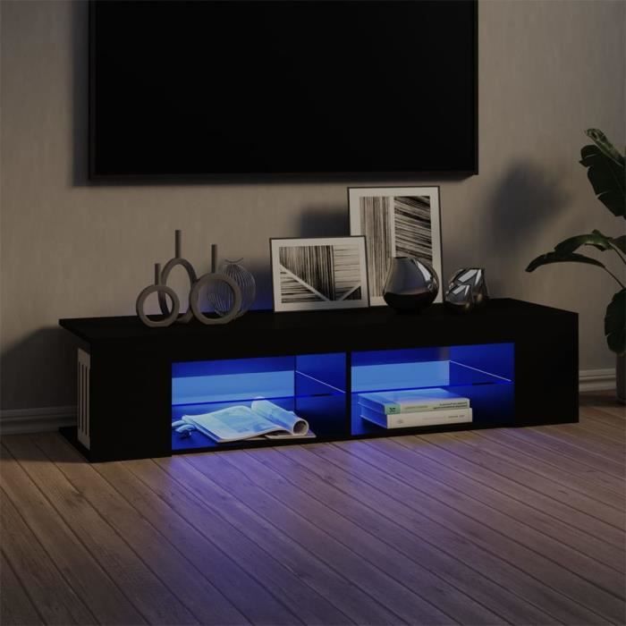 Meuble TV Bas sur Pieds scandinave - Table Basse Multifonction - Noir - 135x39x30 cm