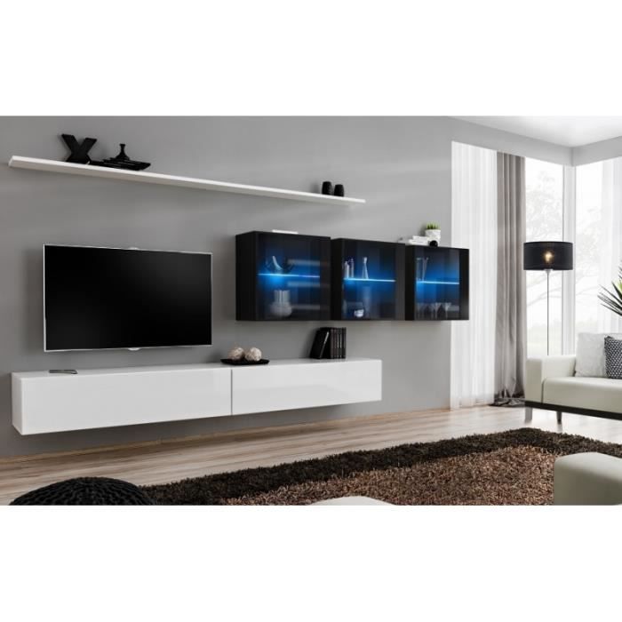 ensemble meuble tv mural - switch xvii - blanc - verre - contemporain - 2 portes - laqué