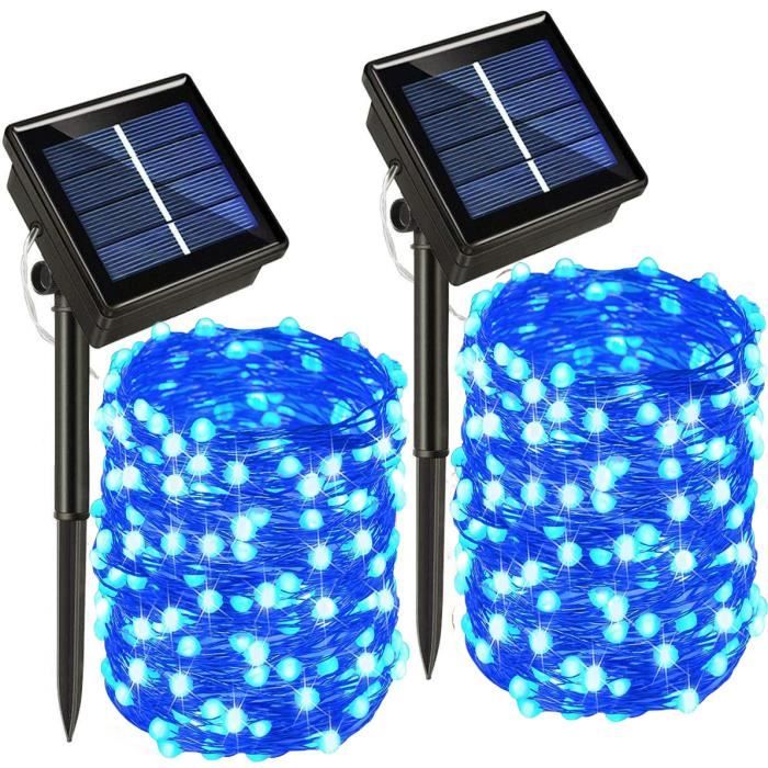 30M-100FT 300LED Bleu-2PCS Guirlande Lumineuse Solaire À Led 8 Modes Luminaire Décoratif Dextérieur Idéal