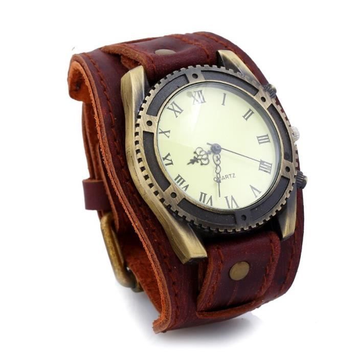 Montres Montre r tro Vintage pour hommes grand Bracelet large en