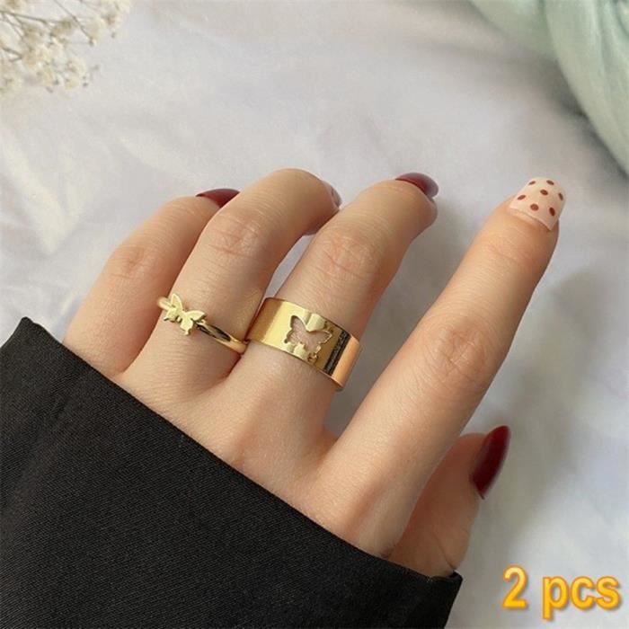 Couleur 2Pcs 74IF0943 01 bagues papillon pour hommes et femmes ensemble de bagues pour Couple amoureux amit Achat Vente bracelet gourmette couleur 2Pcs 74IF0943 01 bague Mixte Neuf Cd
